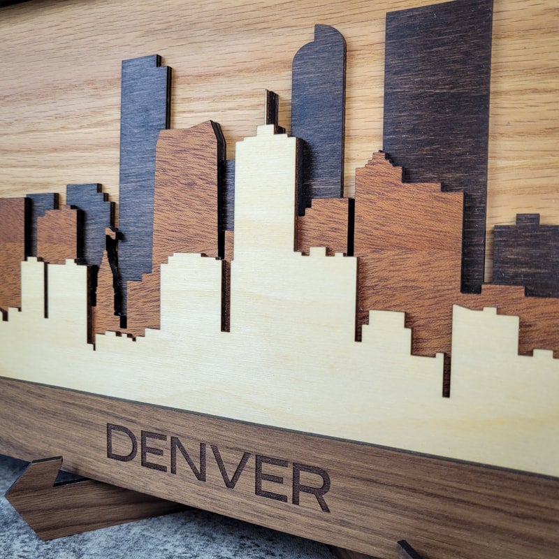 Memphis Skyline fashion 3d Wooden Cityscape Layered Laser Cut Wall Art Gold Silver Oak Wenge